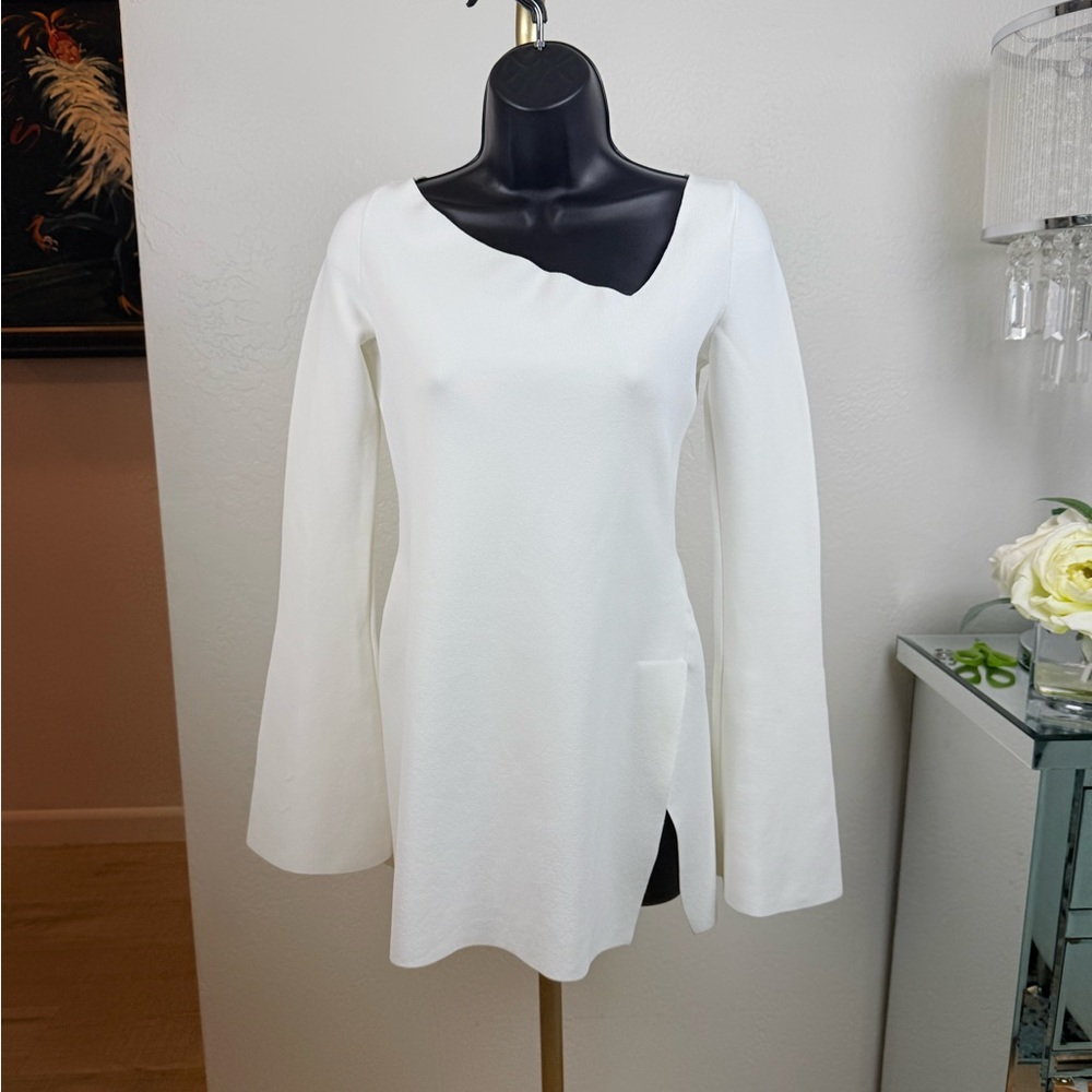 Proenza Schouler White Asymmetric Slit Knit Top Made in Italy S Luxe Minimalist - Picture 10 of 16